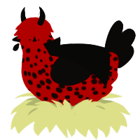 A vermilion and sable chicken with a speckle pattern
