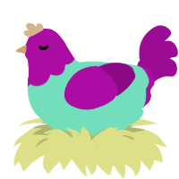 A mint and plum chicken with a head pattern