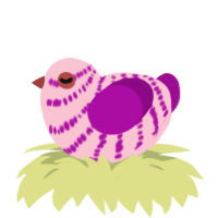 A rose and plum chicken with a bar pattern