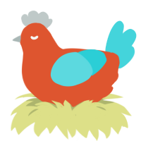 A vermilion and aqua chicken