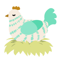 A cream and mint chicken with a bar pattern