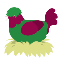 Hot Topic, a viridian and maroon chicken with a head pattern