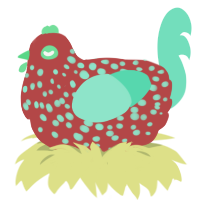 A red and mint chicken with a speckle pattern
