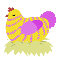 A ochre and orchid chicken with a bar pattern
