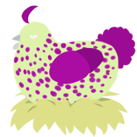 A apple and plum chicken with a speckle pattern