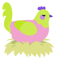 A pink and lime chicken with a head pattern
