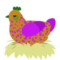 A ochre and amethyst chicken with a speckle pattern