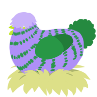 A lilac and viridian chicken with a bar pattern