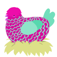 A fuchsia and mint chicken with a lace pattern