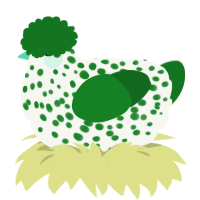 A white and leaf chicken with a speckle pattern