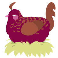 A maroon and russet chicken with a half-lace pattern