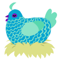 A cerulean and mint chicken with a lace pattern