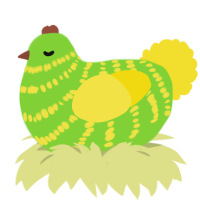 A grass and yellow chicken with a bar pattern