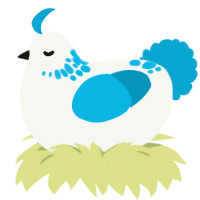 A white and cerulean chicken with a neck-speckle pattern