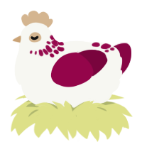 A white and maroon chicken with a neck-speckle pattern