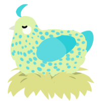 A apple and aqua chicken with a speckle pattern