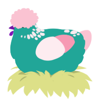 A turquoise and rose chicken with a neck-speckle pattern