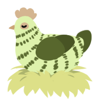 A apple and olive chicken with a bar pattern