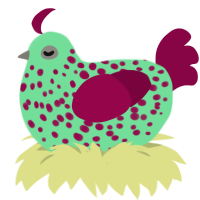 A spring and maroon chicken with a speckle pattern