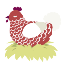 A red and white chicken with a lace pattern