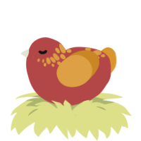 A red and orange chicken with a neck-speckle pattern