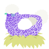 purble, a blurple and white chicken with a double-lace pattern