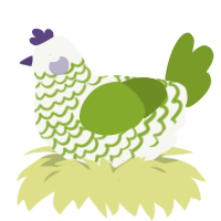 A white and chartreuse chicken with a lace pattern