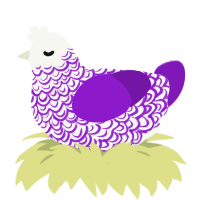 A white and violet chicken with a double-lace pattern