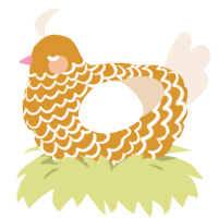 A orange and cream chicken with a lace pattern