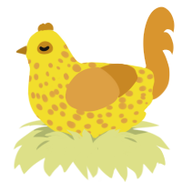 A yellow and orange chicken with a speckle pattern