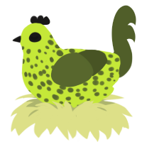 A lime and olive chicken with a speckle pattern