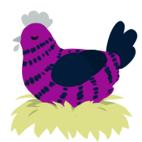 A plum and tumblr chicken with a bar pattern