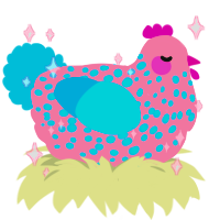 A rose and cerulean chicken with a speckle pattern