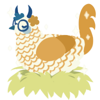 A white and orange chicken with a lace pattern