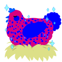 A maroon and overcast chicken with a bar pattern
