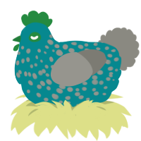 A teal and ash chicken with a speckle pattern