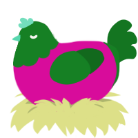 A fuchsia and leaf chicken with a head pattern