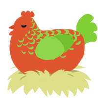 A vermilion and grass chicken with a half-lace pattern