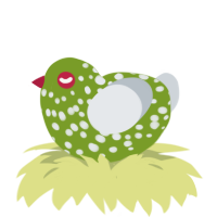 A chartreuse and mist chicken with a speckle pattern