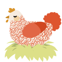 A cream and vermilion chicken with a double-lace pattern