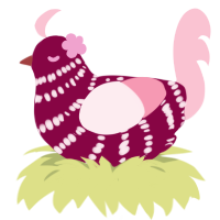 A maroon and rose chicken with a bar pattern