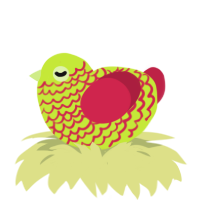 A lime and crimson chicken with a lace pattern