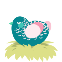 A teal and rose chicken with a half-lace pattern