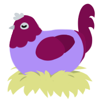 A lilac and wine chicken with a head pattern