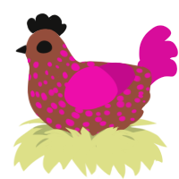 A russet and fuchsia chicken with a speckle pattern
