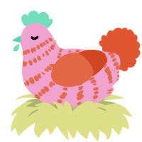 A pink and vermilion chicken with a bar pattern