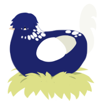 A navy and white chicken with a neck-speckle pattern