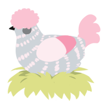 A mist and rose chicken with a bar pattern