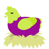 A plum and lime chicken with a head pattern