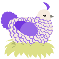 A cream and blurple chicken with a lace pattern